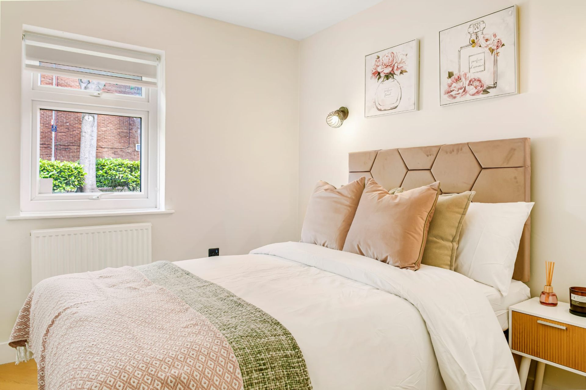 Bedroom — hex headboard styling